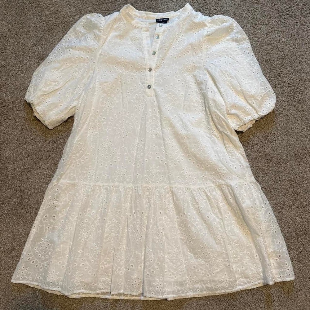 City chic White eyelet dress with floral embroidery